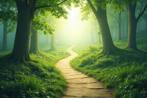 Abstract representation of progress, a winding path leading upwards